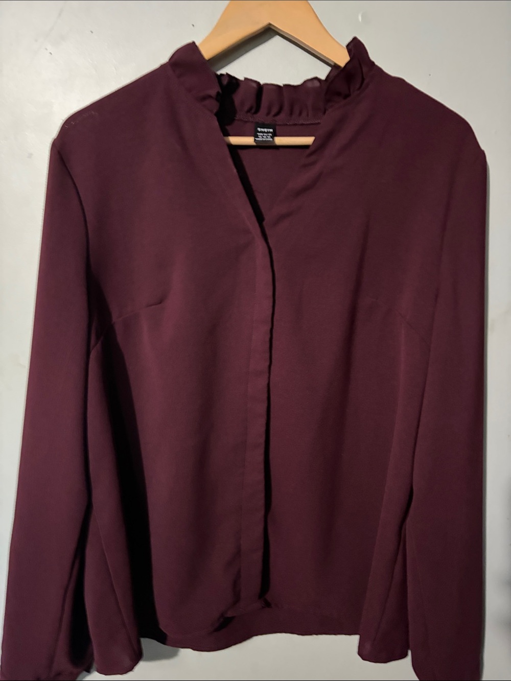 SHEIN Plum Ruffled Neck Long-Sleeve Blouse